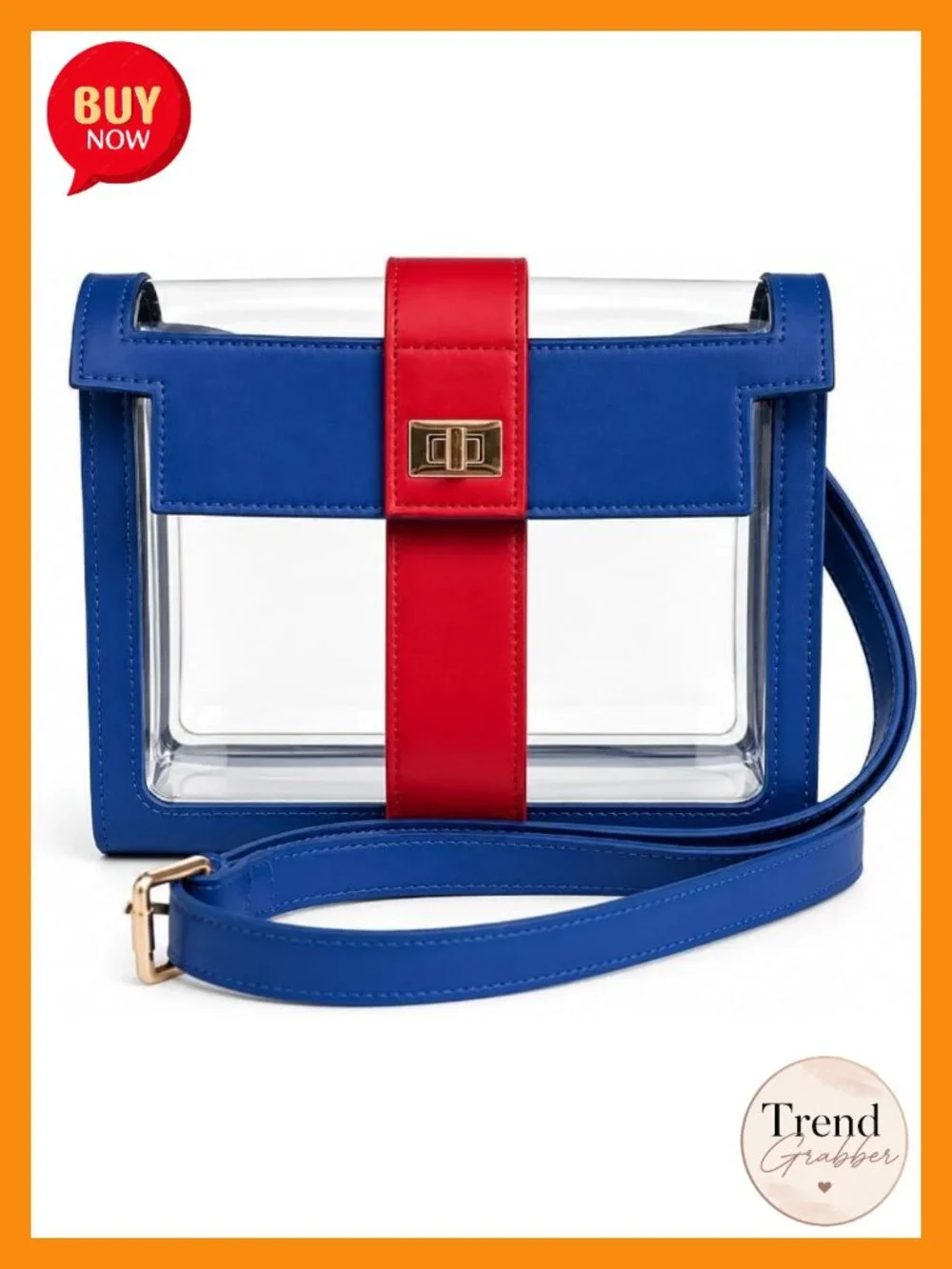 Clear Crossbody Bag for Concerts Sports Festivals, PU Leather Trim, Adjustable